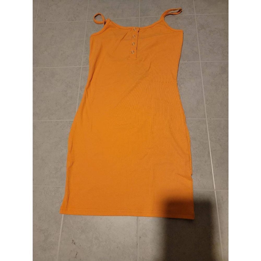 Zaful Women's Ribbed Spaghetti Strap Orange Cami Bodycon Mini Dress Size Small N